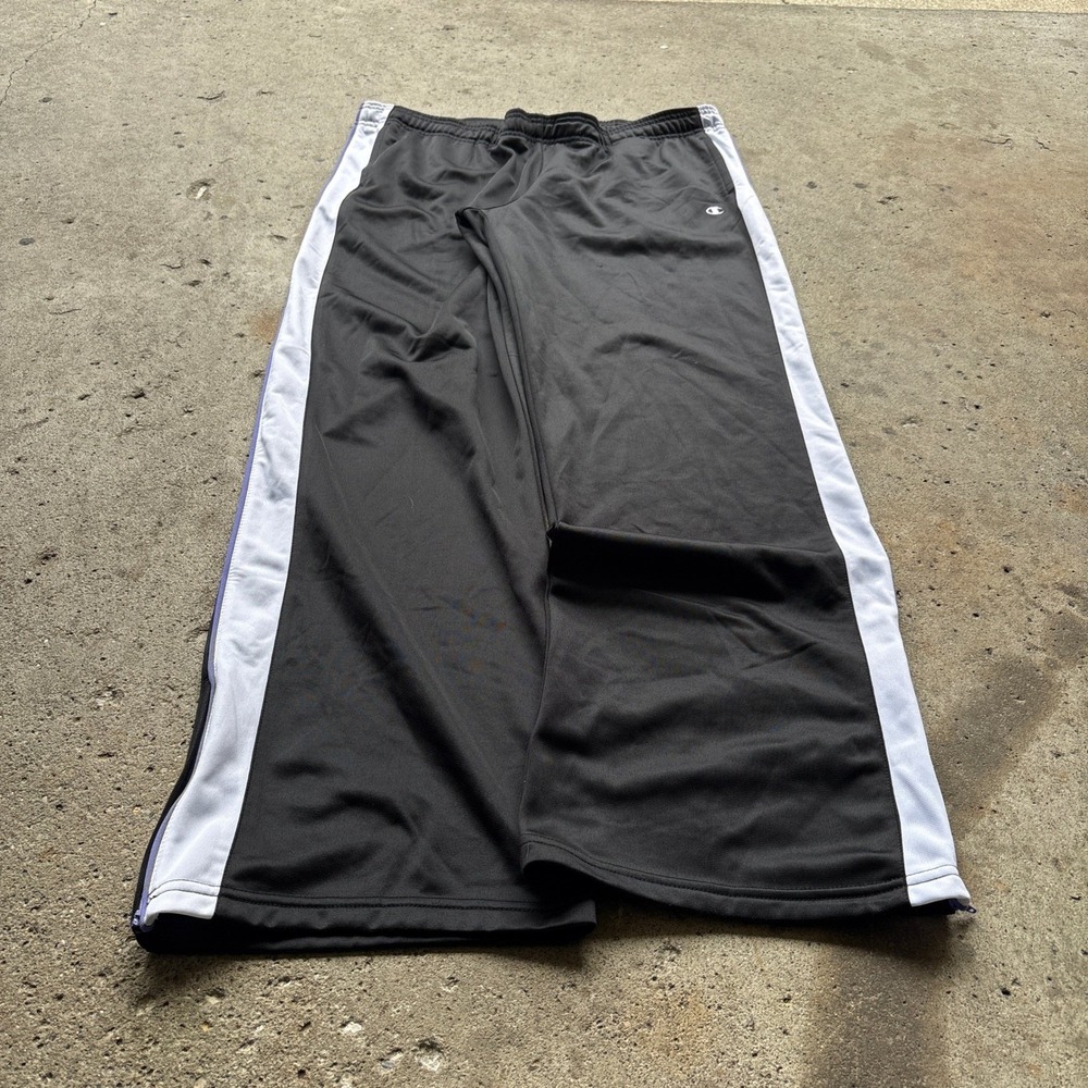 Champion Mens Track Pants Black White Side Stripe Large Athletic Gym Trousers